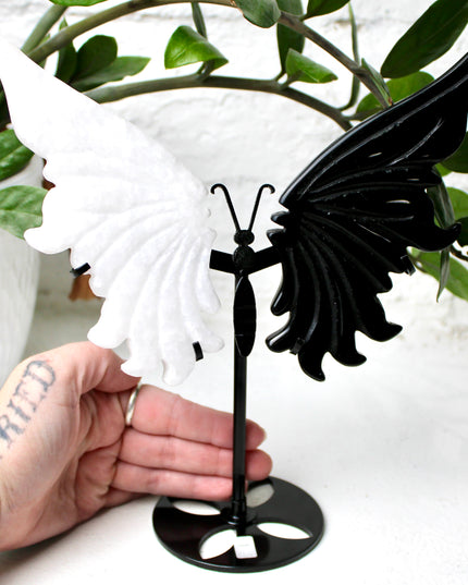 XL Black and White Crystal Butterfly Wings, White Jade and Black Obsidian Butterfly Wings