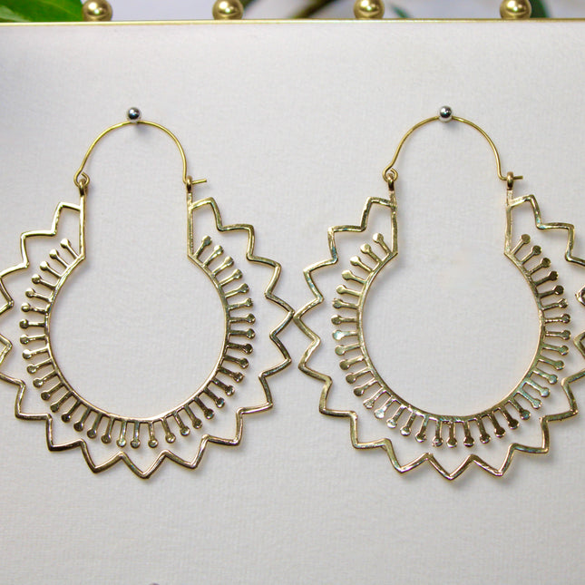 Gold Brass Ear Weights for Stretched Ears Handmade Tribal Mandala Jewelry Indian Style Gauges Style #5 - EC Plugs