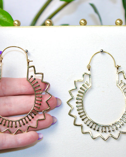 Gold Brass Ear Weights for Stretched Ears Handmade Tribal Mandala Jewelry Indian Style Gauges Style #5 - EC Plugs