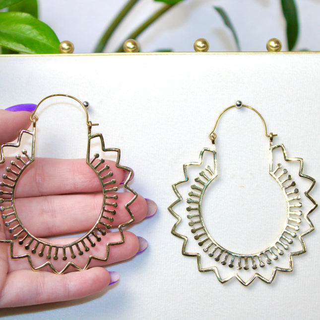 Gold Brass Ear Weights for Stretched Ears Handmade Tribal Mandala Jewelry Indian Style Gauges Style #5 - EC Plugs