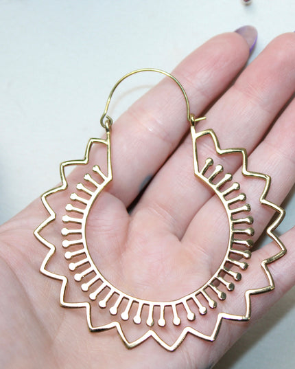 Gold Brass Ear Weights for Stretched Ears Handmade Tribal Mandala Jewelry Indian Style Gauges Style #5 - EC Plugs
