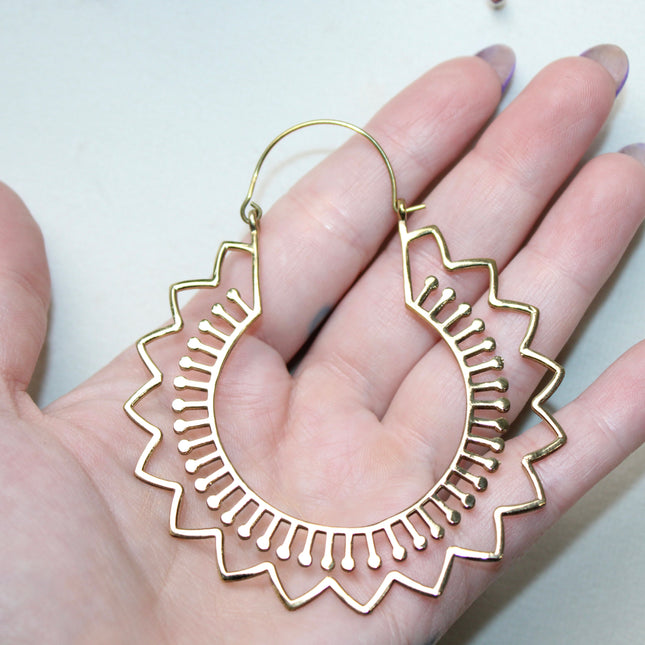 Gold Brass Ear Weights for Stretched Ears Handmade Tribal Mandala Jewelry Indian Style Gauges Style #5 - EC Plugs