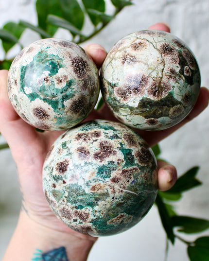 Green Cherry Flower Agate Spheres You Pick! Green, Pink, Red, and Cream Crystal Ball