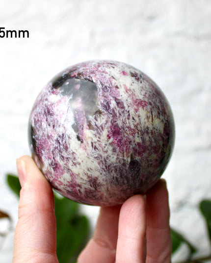 XL Pink Tourmaline Smoky Quartz Sphere – 75mm Polished Crystal Ball with Bright Pink, Purple, and Gray