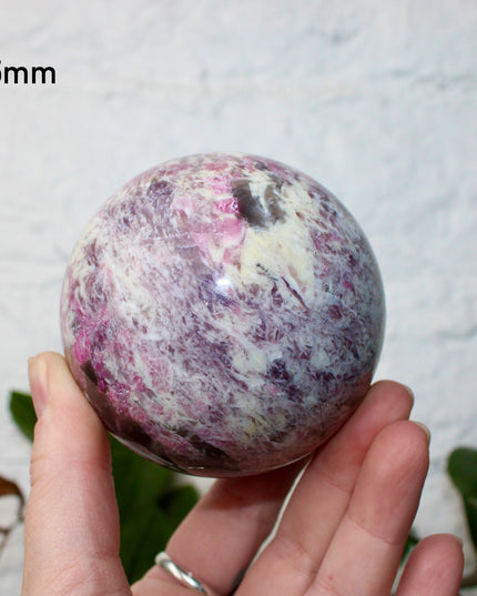 XL Pink Tourmaline Smoky Quartz Sphere – 75mm Polished Crystal Ball with Bright Pink, Purple, and Gray