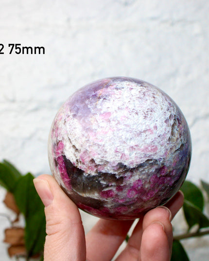 XL Pink Tourmaline Smoky Quartz Sphere – 75mm Polished Crystal Ball with Bright Pink, Purple, and Gray