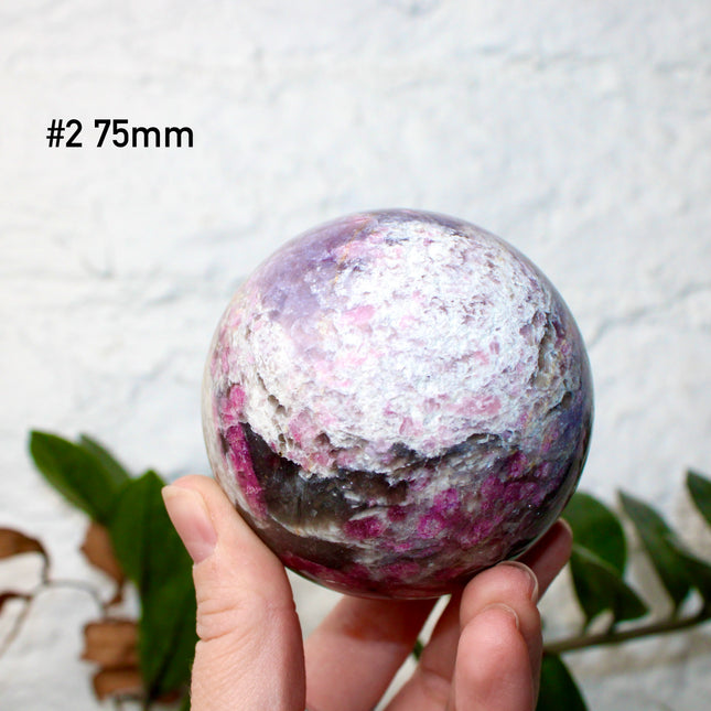 XL Pink Tourmaline Smoky Quartz Sphere – 75mm Polished Crystal Ball with Bright Pink, Purple, and Gray