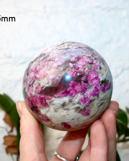 XL Pink Tourmaline Smoky Quartz Sphere – 75mm Polished Crystal Ball with Bright Pink, Purple, and Gray