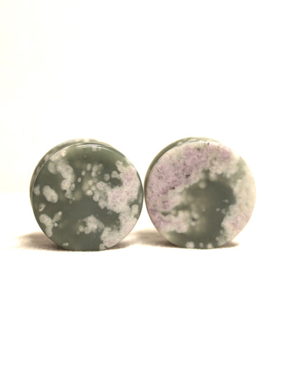 Peace Jade Double Flare Stone Plugs - Purple and Green Pair of Natural Gauges