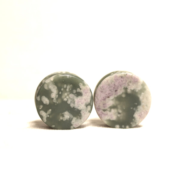 Peace Jade Double Flare Stone Plugs - Purple and Green Pair of Natural Gauges