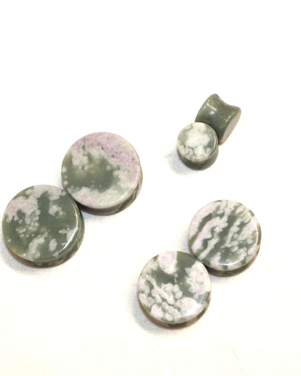 Peace Jade Double Flare Stone Plugs - Purple and Green Pair of Natural Gauges
