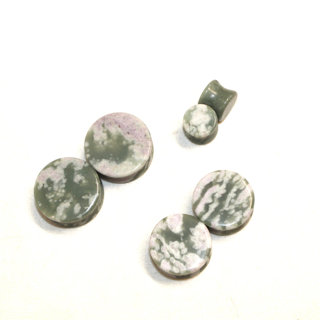 Peace Jade Double Flare Stone Plugs - Purple and Green Pair of Natural Gauges