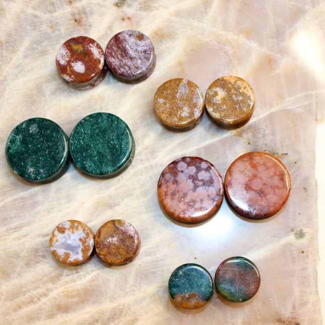 Ocean Jasper Double Flare Stone Plugs Unique Green, Red, Yellow and Purple Gauges