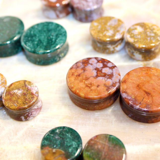 Ocean Jasper Double Flare Stone Plugs Unique Green, Red, Yellow and Purple Gauges