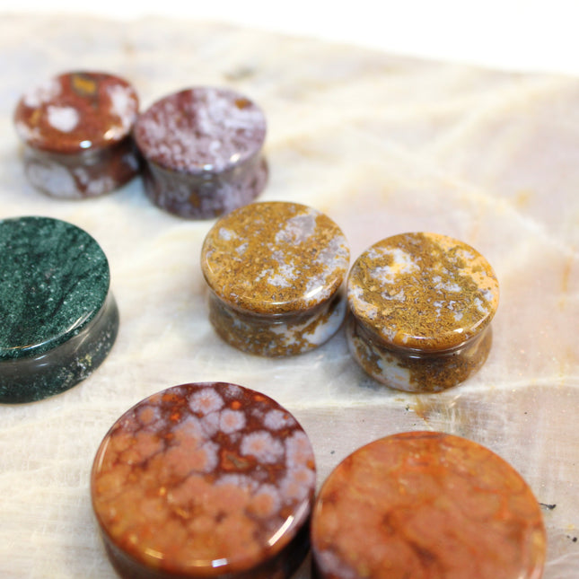 Ocean Jasper Double Flare Stone Plugs Unique Green, Red, Yellow and Purple Gauges