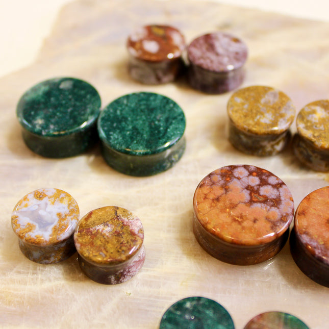 Ocean Jasper Double Flare Stone Plugs Unique Green, Red, Yellow and Purple Gauges