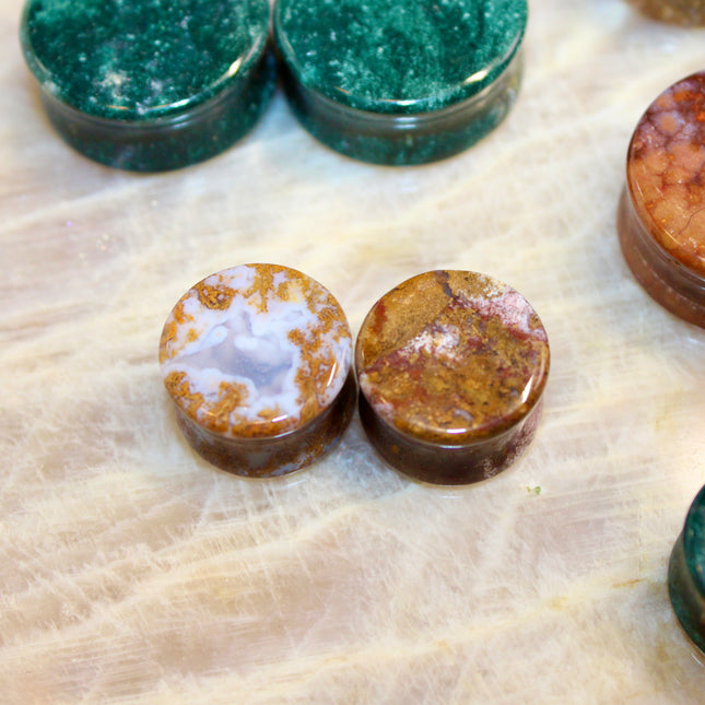 Ocean Jasper Double Flare Stone Plugs Unique Green, Red, Yellow and Purple Gauges