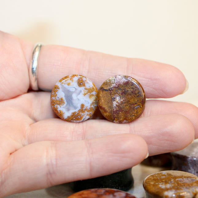 Ocean Jasper Double Flare Stone Plugs Unique Green, Red, Yellow and Purple Gauges