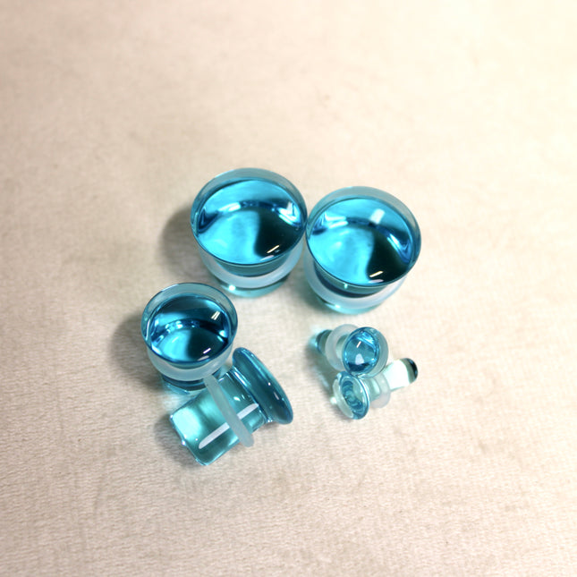 Blue Aqua Single Flare Glass Plugs Pair