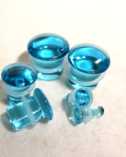 Blue Aqua Single Flare Glass Plugs Pair