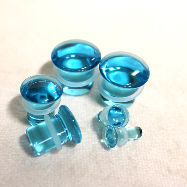 Blue Aqua Single Flare Glass Plugs Pair