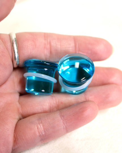 Blue Aqua Single Flare Glass Plugs Pair
