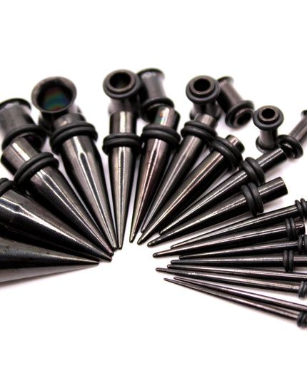 Stretching Taper Kit Includes Stainless Steel Plugs and Tapers – Sizes 14G to 00G for Ear Expansion
