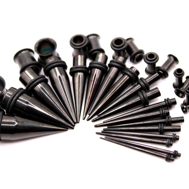 Stretching Taper Kit Includes Stainless Steel Plugs and Tapers – Sizes 14G to 00G for Ear Expansion