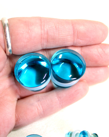 Blue Aqua Single Flare Glass Plugs Pair