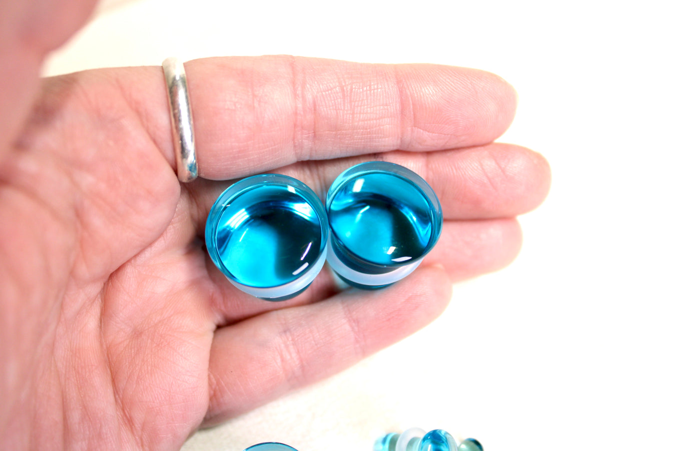 Blue Aqua Single Flare Glass Plugs Pair