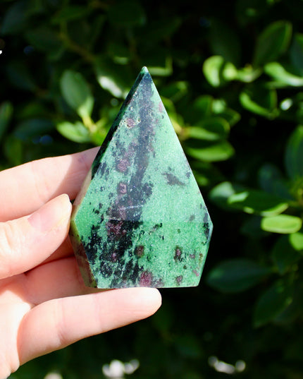 Ruby Zoisite Crystal Flame – Polished Stone Point Tower Carving, You Pick!