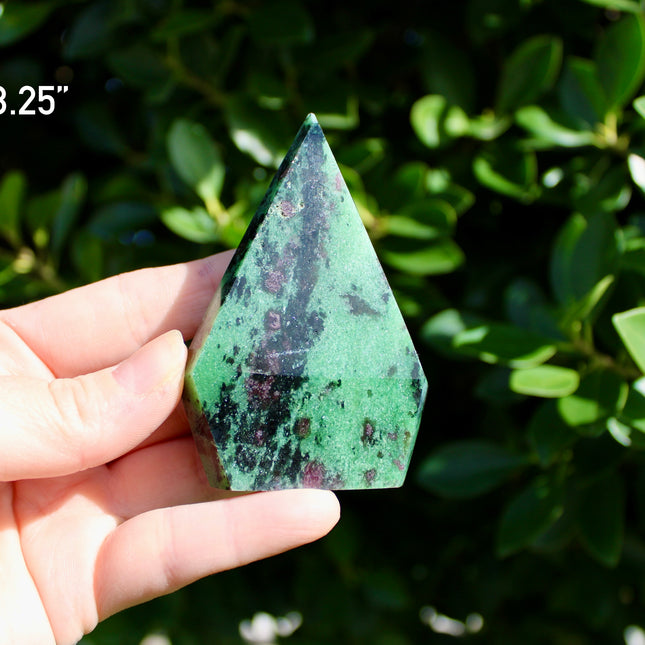 Ruby Zoisite Crystal Flame – Polished Stone Point Tower Carving, You Pick!