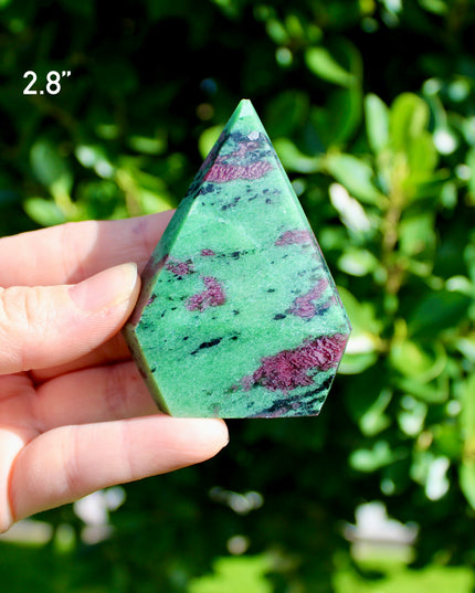 Ruby Zoisite Crystal Flame – Polished Stone Point Tower Carving, You Pick!