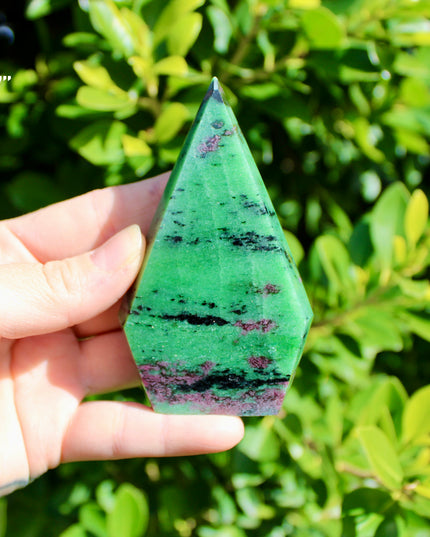 Ruby Zoisite Crystal Flame – Polished Stone Point Tower Carving, You Pick!