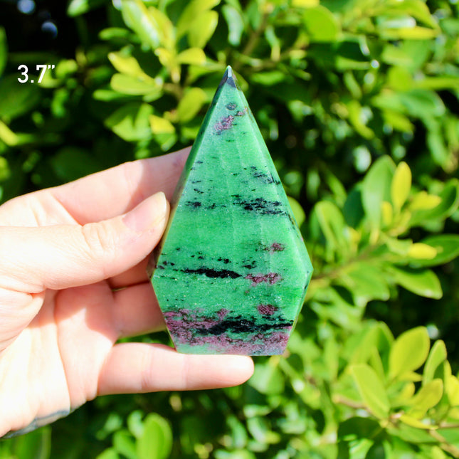 Ruby Zoisite Crystal Flame – Polished Stone Point Tower Carving, You Pick!