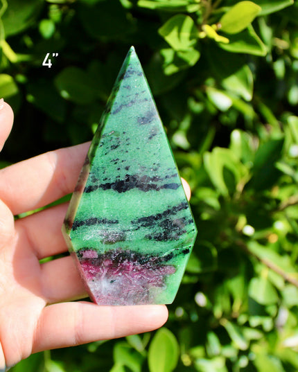 Ruby Zoisite Crystal Flame – Polished Stone Point Tower Carving, You Pick!