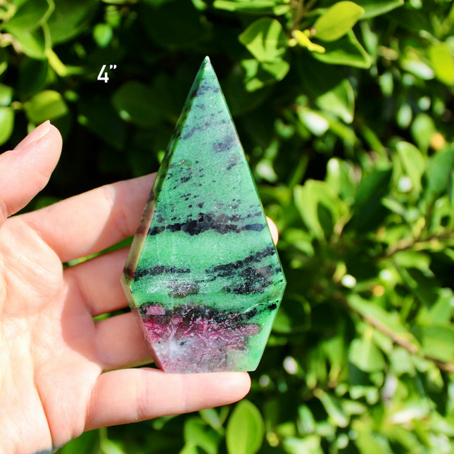 Ruby Zoisite Crystal Flame – Polished Stone Point Tower Carving, You Pick!