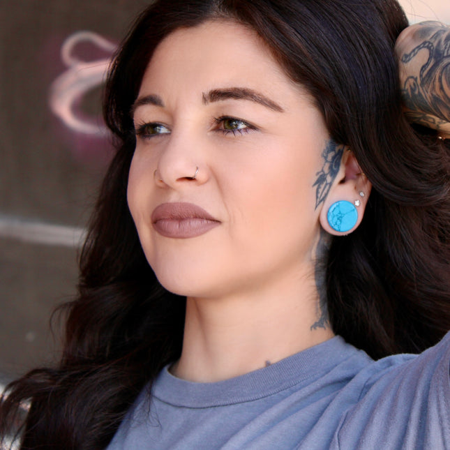 Blue Howlite Stone Plugs Pair 3mm-50mm! PAIR - EC Plugs