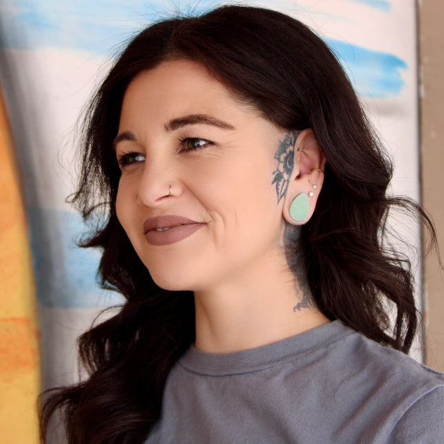 AVENTURINE TEARDROP PLUGS - NATURAL STONE GAUGES Pair - EC Plugs