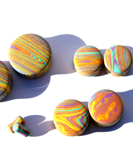 Calsilica Rainbow Tie Dye Double Flare Plugs - Rainbow Gauges 3mm-30mm