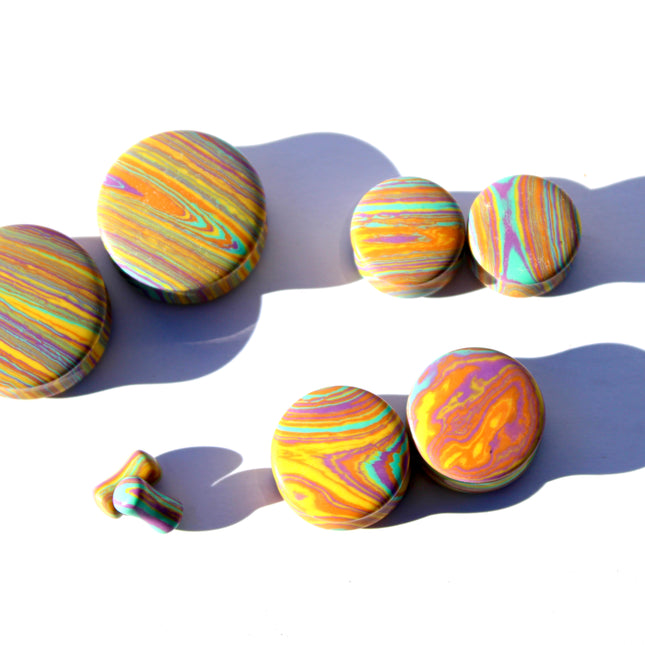 Calsilica Rainbow Tie Dye Double Flare Plugs - Rainbow Gauges 3mm-30mm