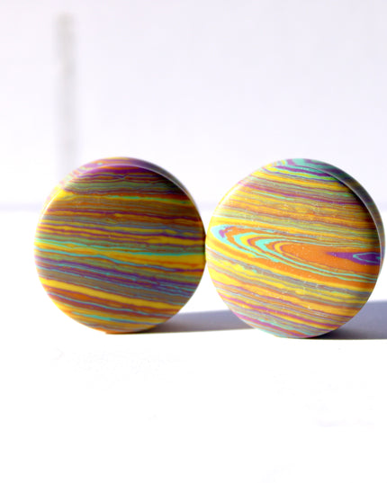 Calsilica Rainbow Tie Dye Double Flare Plugs - Rainbow Gauges 3mm-30mm