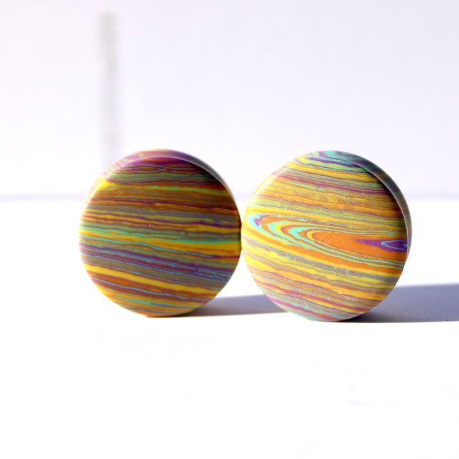 Calsilica Rainbow Tie Dye Double Flare Plugs - Rainbow Gauges 3mm-30mm