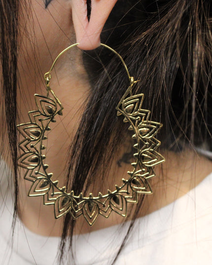 Gold Brass Ear Weights for Stretched Ears Handmade Tribal Mandala Jewelry Indian Style Gauges Style #6 - EC Plugs
