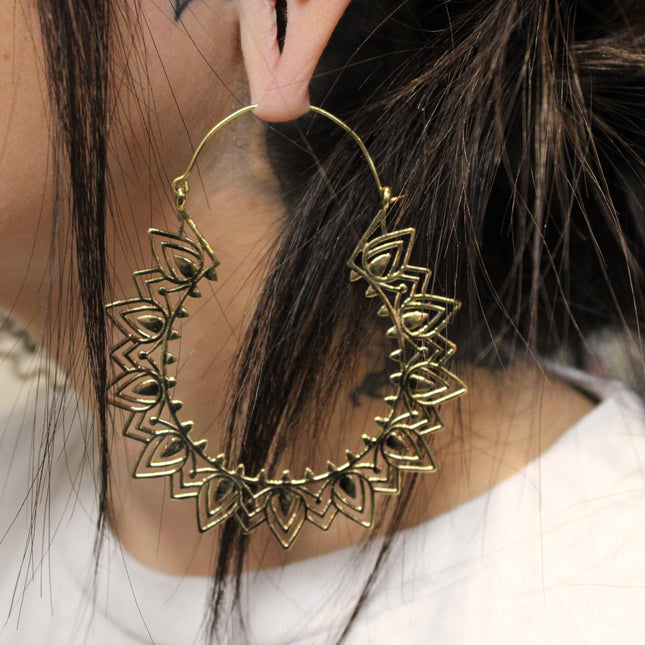 Gold Brass Ear Weights for Stretched Ears Handmade Tribal Mandala Jewelry Indian Style Gauges Style #6 - EC Plugs