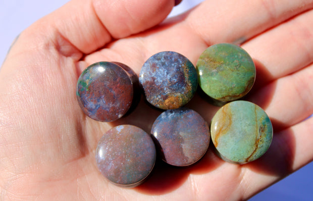 Fall Color Moss Agate Plugs – Red Moss Agate Stone Ear Plugs with Reds, Greens, and Browns – Stunning Natural Double Flare Stone Plugs