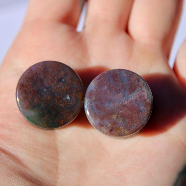 Fall Color Moss Agate Plugs – Red Moss Agate Stone Ear Plugs with Reds, Greens, and Browns – Stunning Natural Double Flare Stone Plugs