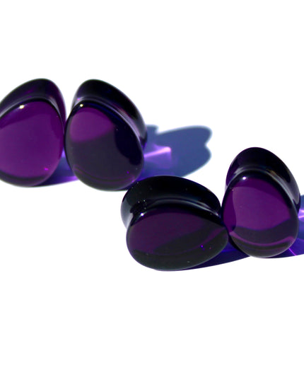 Dark Purple Glass Tear Drop Plugs – Double Flare Gauges Pair 6mm–16mm