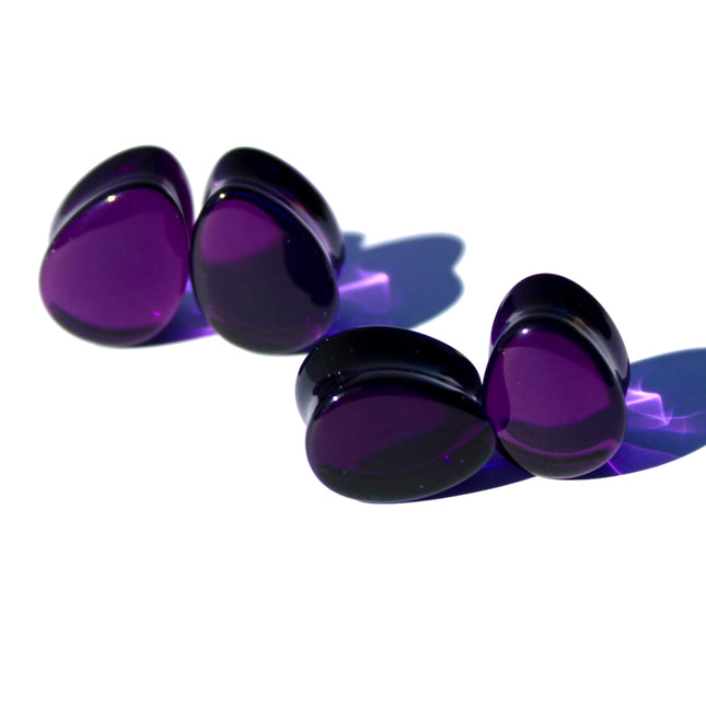 Dark Purple Glass Tear Drop Plugs – Double Flare Gauges Pair 6mm–16mm