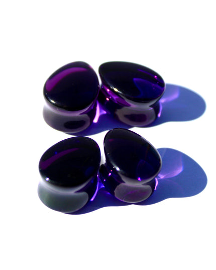 Dark Purple Glass Tear Drop Plugs – Double Flare Gauges Pair 6mm–16mm